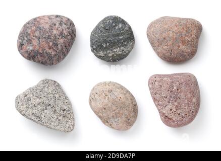 Collection of various stones isolated on white background. View from above Stock Photo