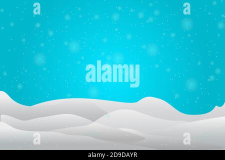 Winter snowfall on light blue background. Christmas and New Year banner or poster. Winter landscape with daytime sky, snow dunes and copy space.Vector Stock Vector