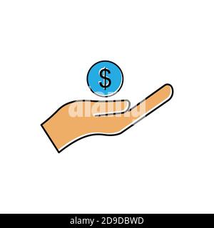 Business flat icon. hand icon with money. design template vector Stock Vector