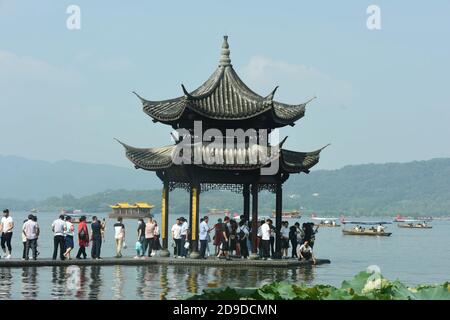 Tourists visit the West Lake scenic area during the Spring Festival