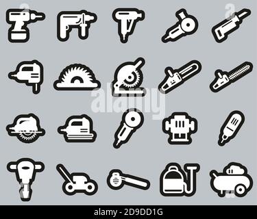 Power Tools Icons White On Black Sticker Set Big Stock Vector