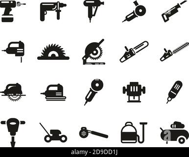 Power Tools Icons Black & White Set Big Stock Vector