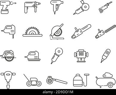 Power Tools Icons Black & White Set Thin Line Big Stock Vector