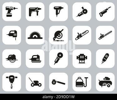 Power Tools Icons Black & White Flat Design Set Big Stock Vector