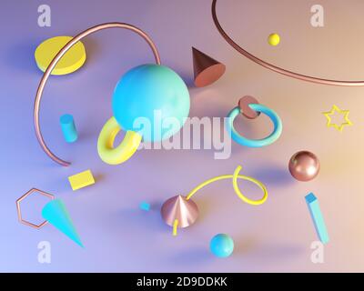 3d abstract geometrical shapes in bright colors. Modern background design, rendering