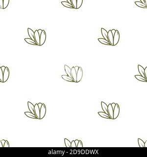 Argan nut green seamless pattern on white background. beauty and cosmetics oil. Cosmetic ingredient. Nutritional oil for skin care. Vector flat illust Stock Vector