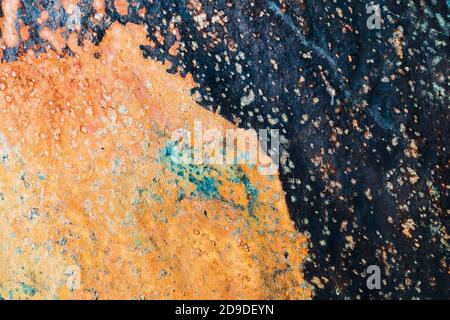 Background Texture Old Paint on Metal. Abstract and Surrealistic Picture of Corrosion Stock Photo