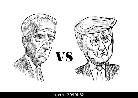 Nov 5, 2020, Bangkok, Thailand: Caricature drawing portrait of Republican Donald Trump vs Democrat Joe Biden, sad face, for American President Electio Stock Vector