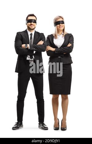 full length portrait of young woman in business suit isolated on Stock  Photo