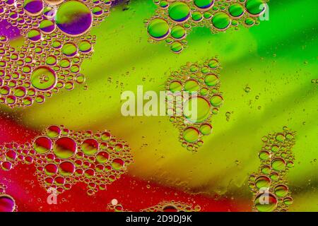 Abstract colorful bubbles. Mixing water and oil. Unrealistic colored bubbles, different color filters Stock Photo