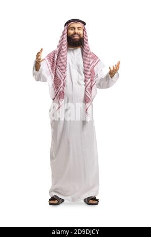 Full length portrait of a saudi arab man wearing a traditional thobe ...