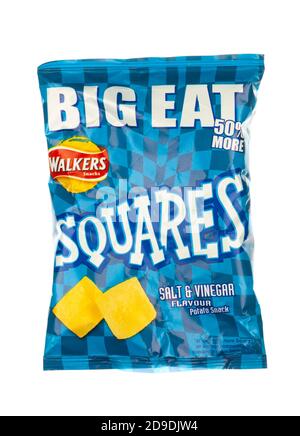 Packet of Walkers Squares Crisps, Walkers is a British food company founded in 1948. Stock Photo