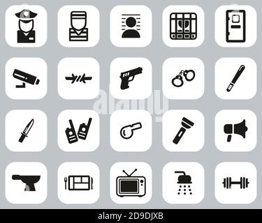 Prison Or Jail Icons Black & White Flat Design Set Big Stock Vector