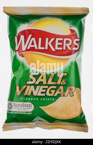 London, England - October 26, 2011: Packet of Walkers Salt and Vinegar Crisps, Walkers is a british food company founded in 1948. Stock Photo