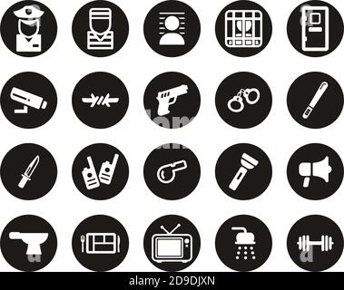 Prison Or Jail Icons White On Black Flat Design Circle Set Big Stock Vector