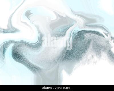 Blue silver abstract background of marble liquid ink art painting