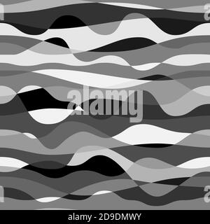 Curly waves tracery, grayscale curved lines. Stylized abstract camouflage Stock Vector