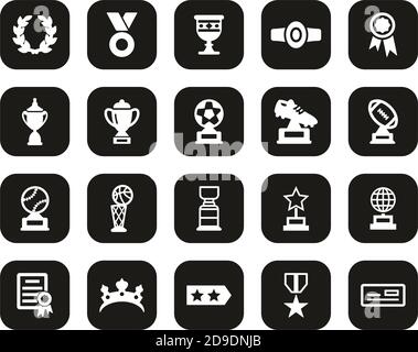 Prize Or Trophy Icons White On Black Flat Design Set Big Stock Vector