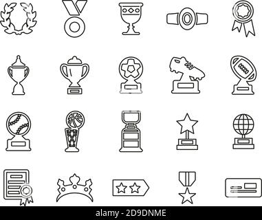 Prize Or Trophy Icons Black & White Thin Line Set Big Stock Vector