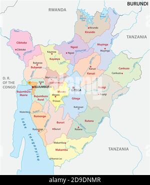 vector map of the new administrative division of the state of Burundi Stock Vector