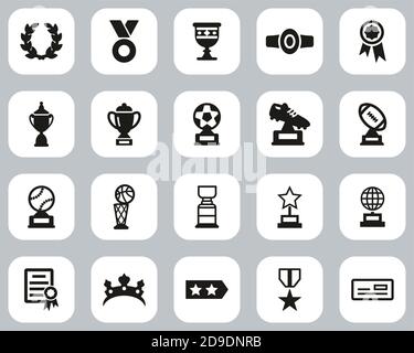 Prize Or Trophy Icons Black & White Flat Design Set Big Stock Vector