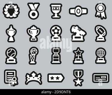Prize Or Trophy Icons White On Black Sticker Set Big Stock Vector