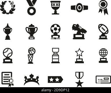 Prize Or Trophy Icons Black & White Set Big Stock Vector