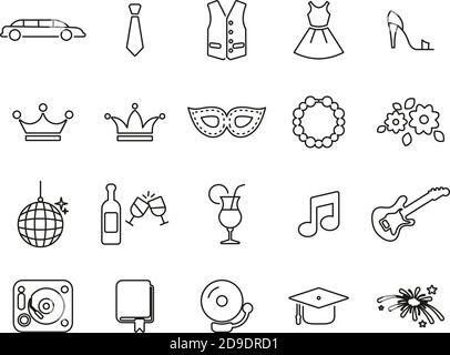 Prom Night Icons Black & White Thin Line Set Big Stock Vector