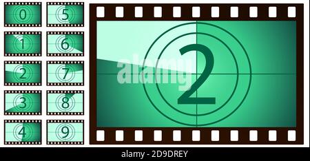 retro film countdown green on white background. Isolated vector objects. EPS 10 Stock Vector