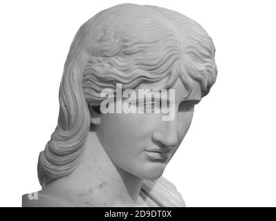 Ancient statue head isolated on white background. Barbarian woman known as Thusnelda. Marble sculpture Stock Photo