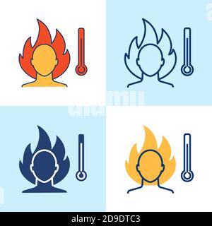 High temperature icon set in line style Stock Vector