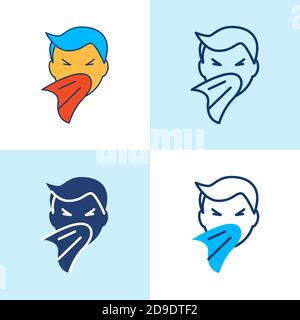 Sneezing person icon set in line style Stock Vector