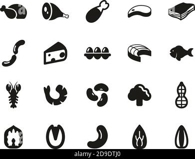 Protein Food Icons Black & White Set Big Stock Vector