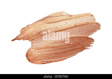 Golden paint strokes isolated on white background. Gold watercolor texture stain abstract. Shining brush stroke Stock Photo