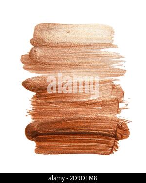 Golden paint strokes isolated on white background. Gold watercolor texture stain abstract. Shining brush stroke Stock Photo
