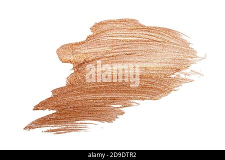Golden paint strokes isolated on white background. Gold watercolor texture stain abstract. Shining brush stroke Stock Photo