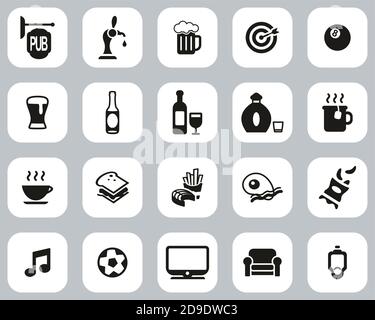 Pub Or Bar Icons Black & White Flat Design Set Big Stock Vector