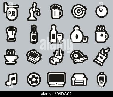 Pub Or Bar Icons White On Black Sticker Set Big Stock Vector