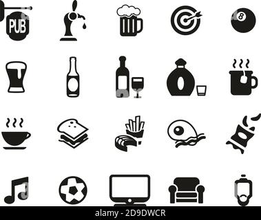 Pub Or Bar Icons Black & White Set Big Stock Vector