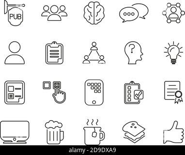 Pub Quiz Or Bar Quiz Icons Black & White Thin Line Set Big Stock Vector