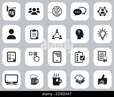 Pub Quiz Or Bar Quiz Icons Black & White Flat Design Set Big Stock Vector