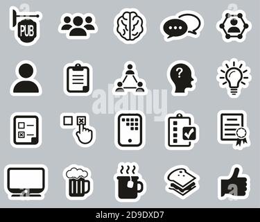 Pub Quiz Or Bar Quiz Icons Black & White Flat Design Circle Set Big ...