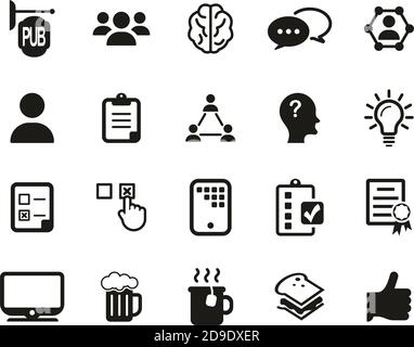 Pub Quiz Or Bar Quiz Icons Black & White Flat Design Set Big Stock ...