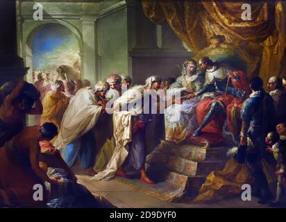 The Catholic Monarchs of Spain receiving the embassy of the king of Fez ( Morocco ) by Vicente Lopez Portana 1772-1850 Spanish Stock Photo