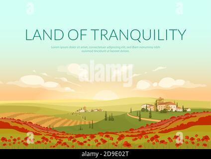 Land of tranquillity poster flat vector template Stock Vector