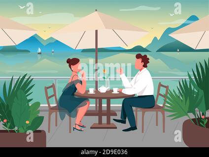 Romantic date at seaside resort flat color vector illustration Stock Vector