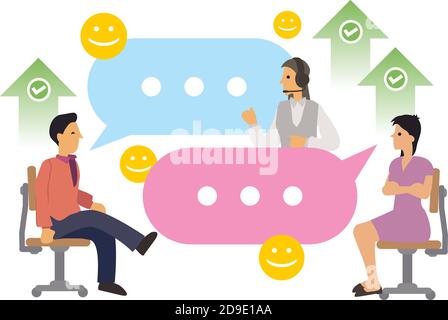Telemarketer hotline operator advises client, online global technical support. Concept of customer service. Flat cartoon character vector illustration Stock Vector