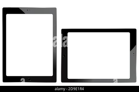 Tablet mockup. Mobile technology template blank. Digital device display design with frame. Isolated flat graphic tab with responsive screen. Electroni Stock Vector