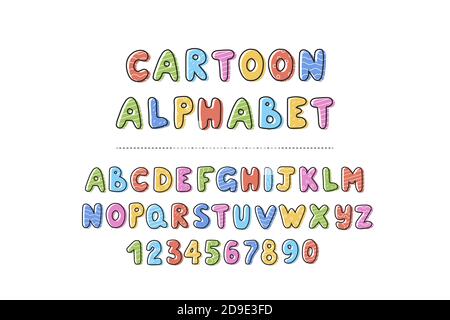 hand drawn alphabet, letters and numbers, vector illustration Stock Vector