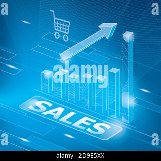 Vector illustration of a touch screen with a representation of the sales increase. Stock Vector
